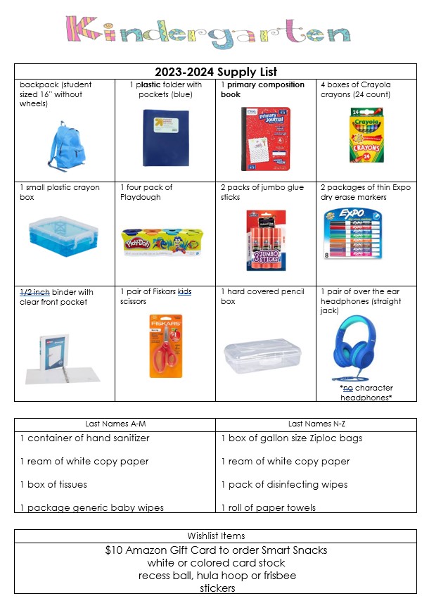Kindergarten School Supplies List (2023-2024) - Little Learning Corner